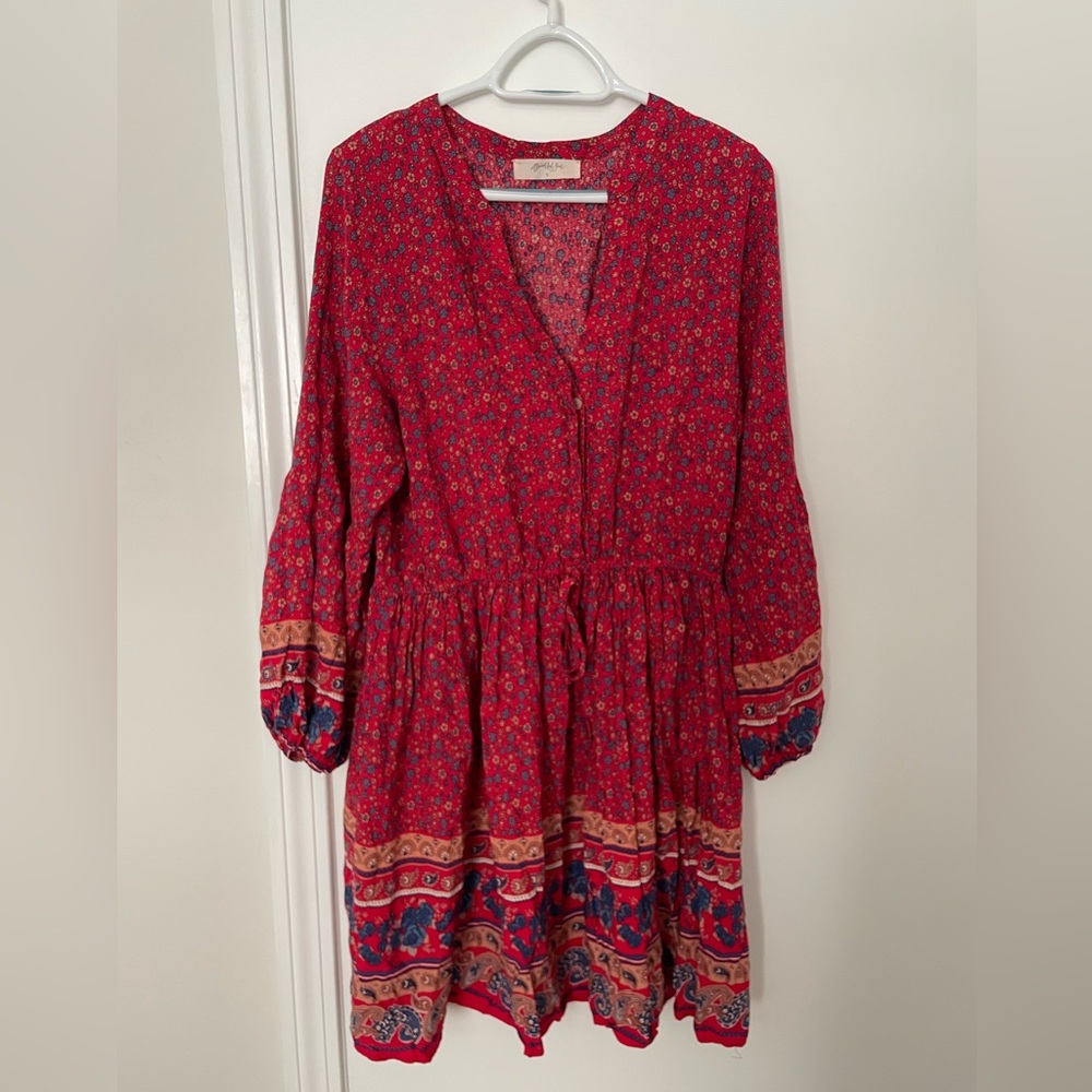 Red Long Sleeve Midi Dress